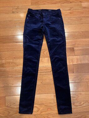 AG Adriano Goldschmied The Legging Super Skinny Dark Blue Velvet Jeans Size 26